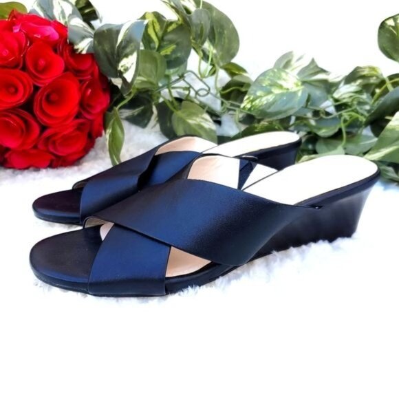 Cole Haan Black Leather Wedge Platform Grand 360 Criss- cross - Picture 2 of 10